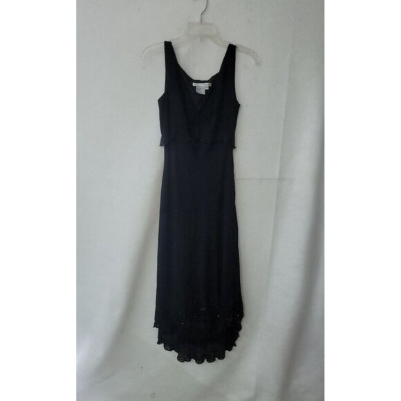 Maggie London Dress Womens 8 Black Sheer Sequin Sleeveless Lined Hi-Low Formal‎ - Picture 1 of 14